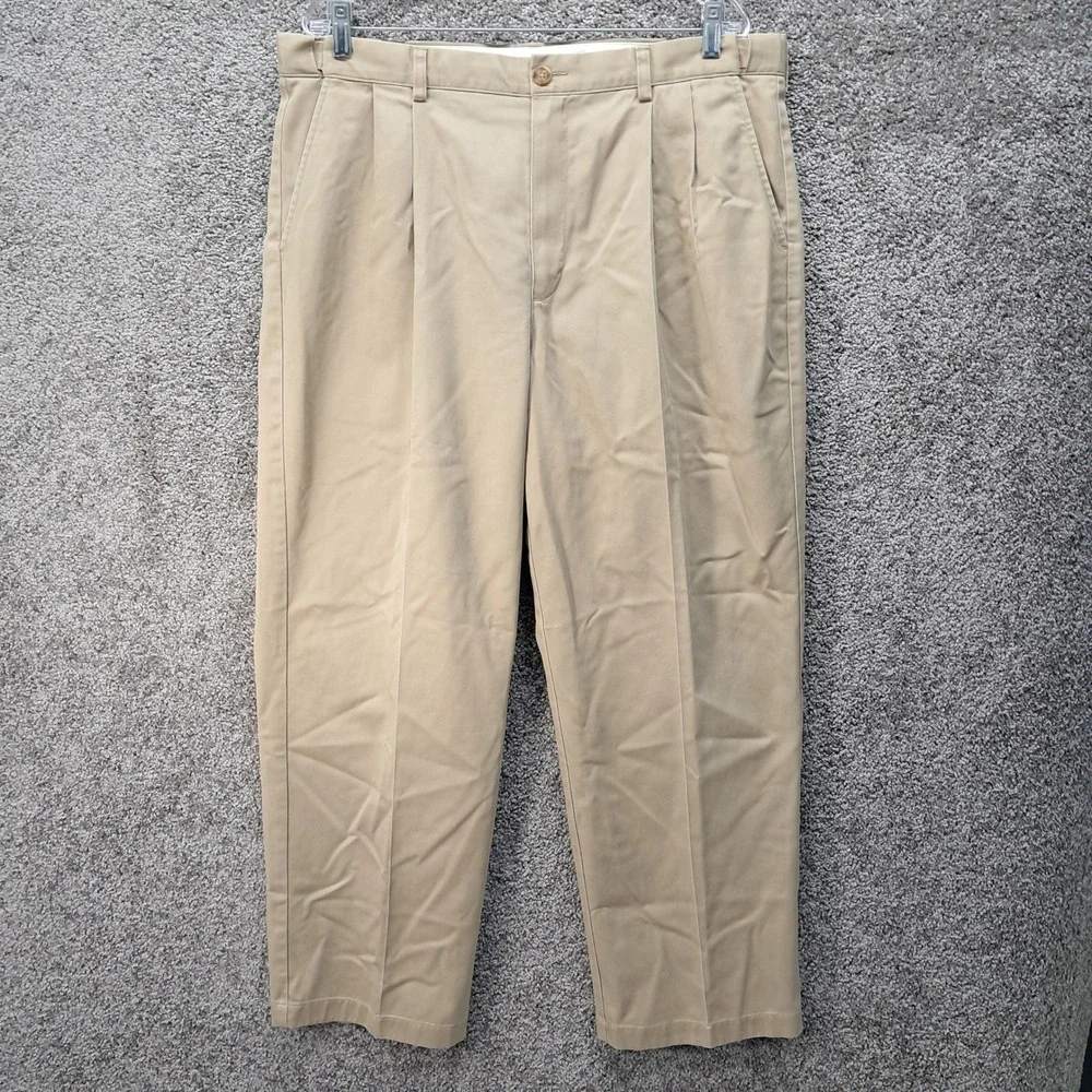 LL Bean Mens Comfort Waist Pleated Chino Pants Tan Khaki 38x30 238076